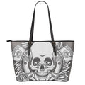Cross Piston Mechanic Skull Print Leather Tote Bag With Zipper