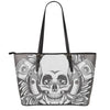 Cross Piston Mechanic Skull Print Leather Tote Bag