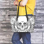 Cross Piston Mechanic Skull Print Leather Tote Bag