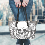 Cross Piston Mechanic Skull Print Leather Tote Bag