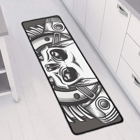Cross Piston Mechanic Skull Print Long Kitchen Mat
