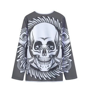 Cross Piston Mechanic Skull Print Long Sleeve Short Coat