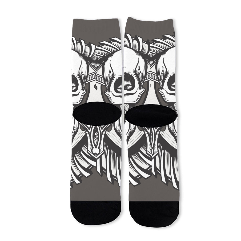 Cross Piston Mechanic Skull Print Long Socks