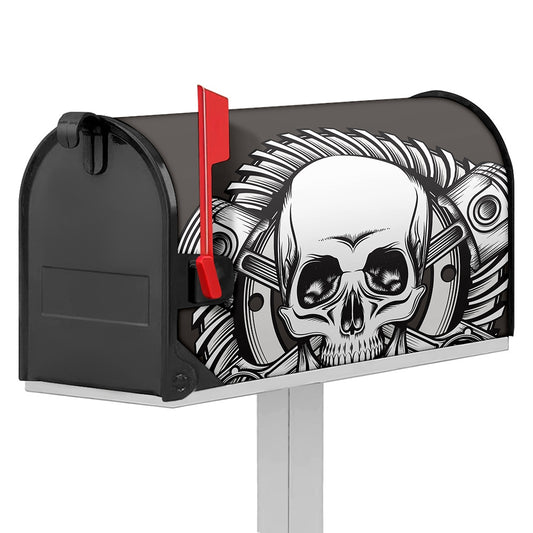 Cross Piston Mechanic Skull Print Mailbox Cover