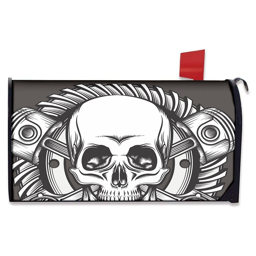 Cross Piston Mechanic Skull Print Mailbox Cover