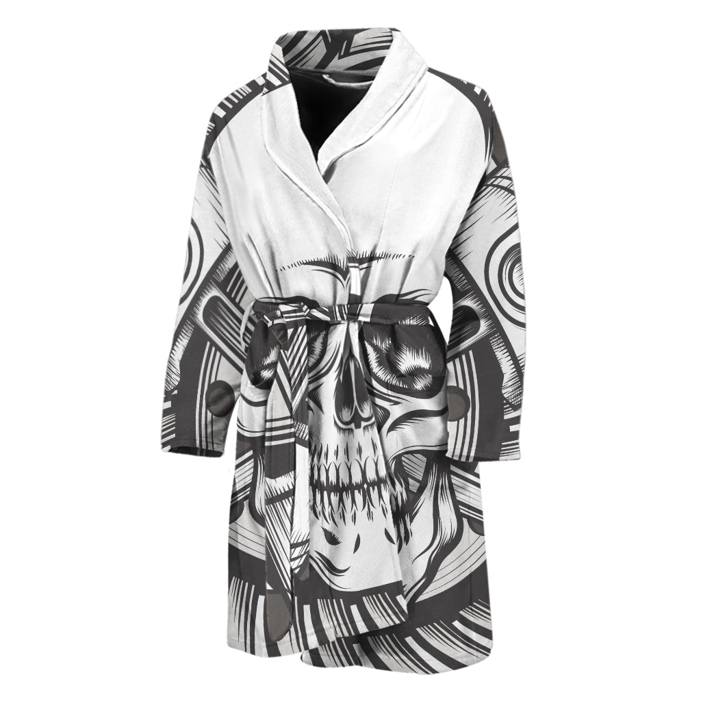 Cross Piston Mechanic Skull Print Men's Bathrobe