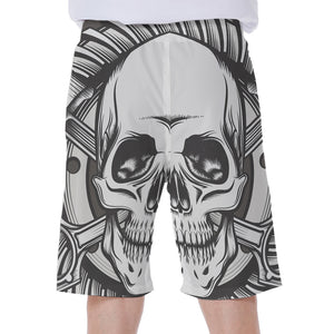 Cross Piston Mechanic Skull Print Men's Beach Shorts