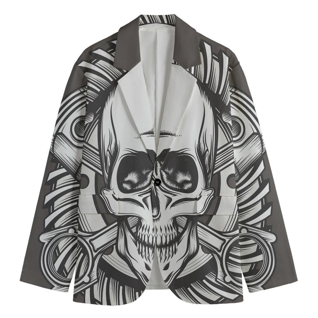 Cross Piston Mechanic Skull Print Men's Blazer