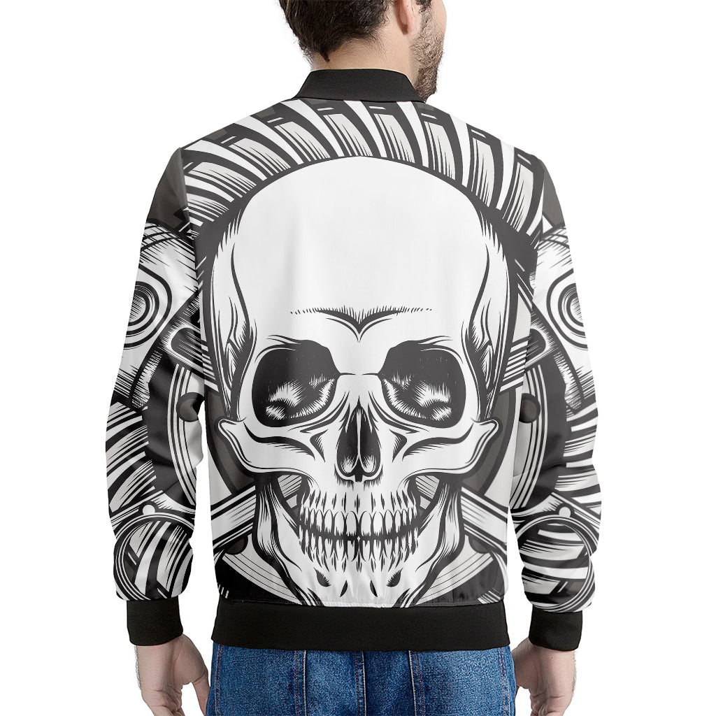 Cross Piston Mechanic Skull Print Men's Bomber Jacket