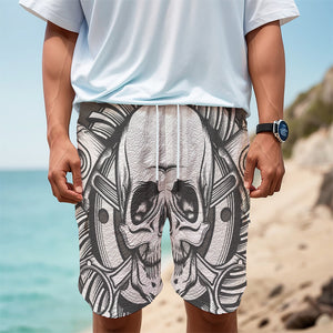 Cross Piston Mechanic Skull Print Men's Cargo Shorts