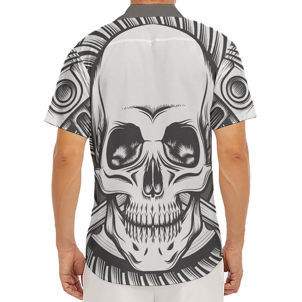 Cross Piston Mechanic Skull Print Men's Deep V-Neck Shirt