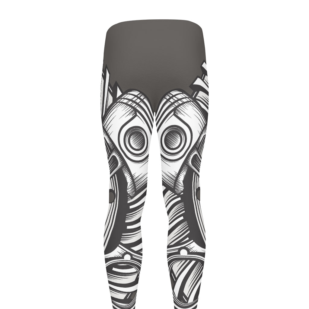 Cross Piston Mechanic Skull Print Men's leggings