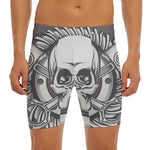 Cross Piston Mechanic Skull Print Men's Long Boxer Briefs