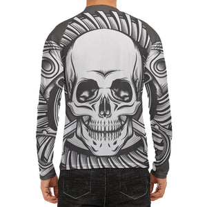 Cross Piston Mechanic Skull Print Men's Long Sleeve Rash Guard