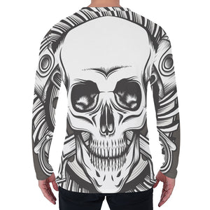 Cross Piston Mechanic Skull Print Men's Long Sleeve T-Shirt