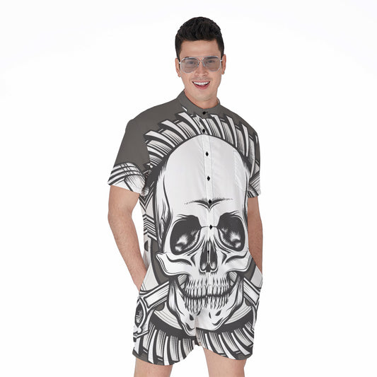 Cross Piston Mechanic Skull Print Men's Rompers