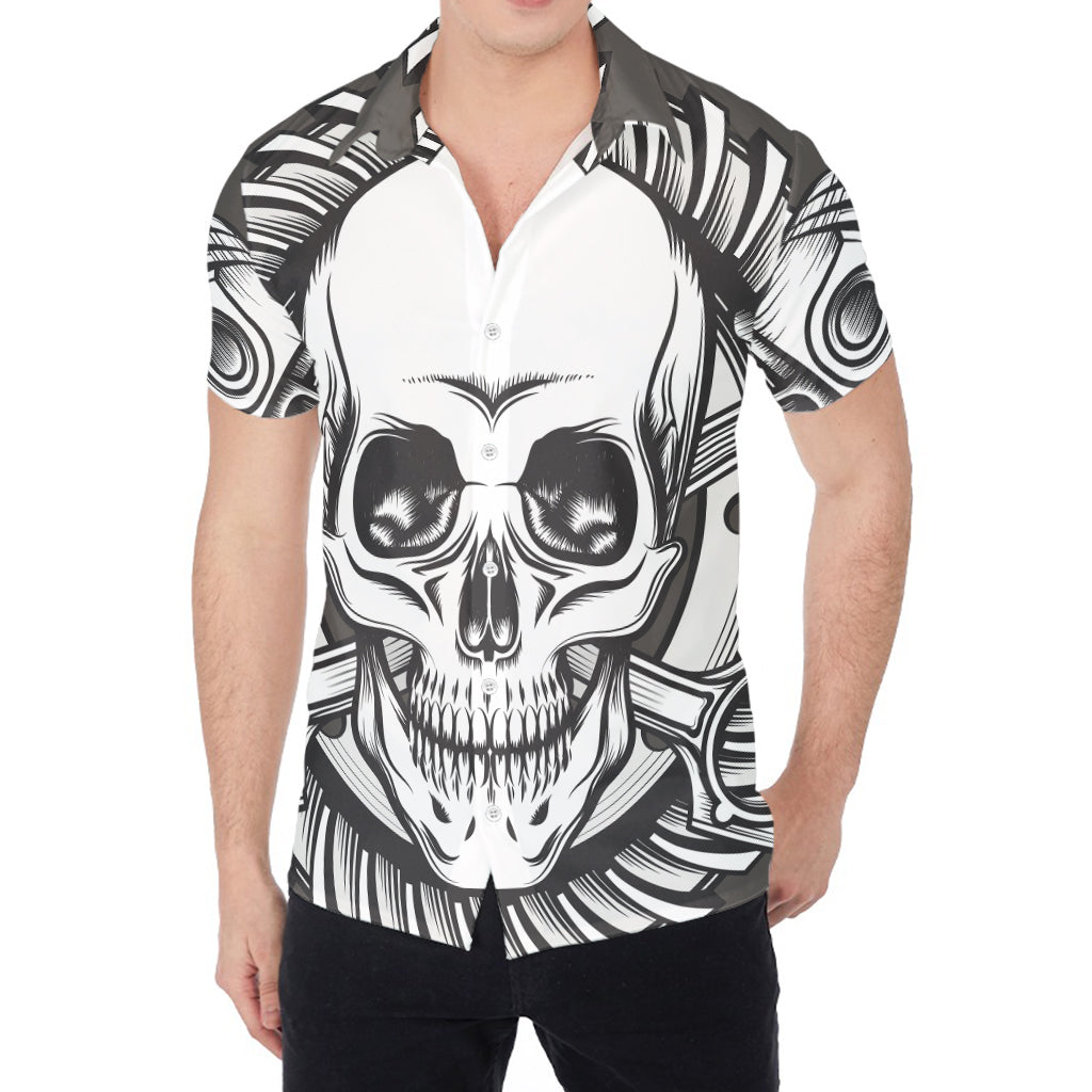 Cross Piston Mechanic Skull Print Men's Shirt