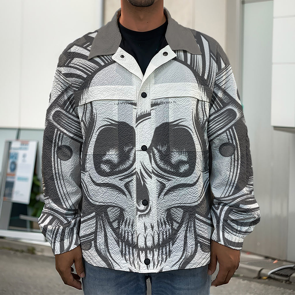 Cross Piston Mechanic Skull Print Men's Shirt Jacket