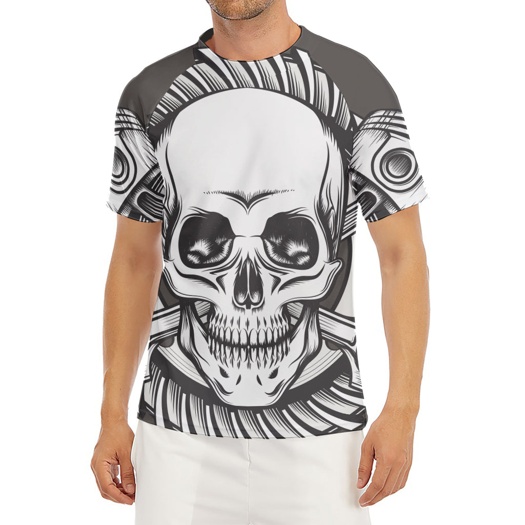 Cross Piston Mechanic Skull Print Men's Short Sleeve Rash Guard