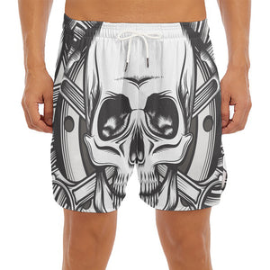 Cross Piston Mechanic Skull Print Men's Split Running Shorts