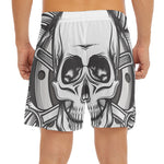 Cross Piston Mechanic Skull Print Men's Split Running Shorts