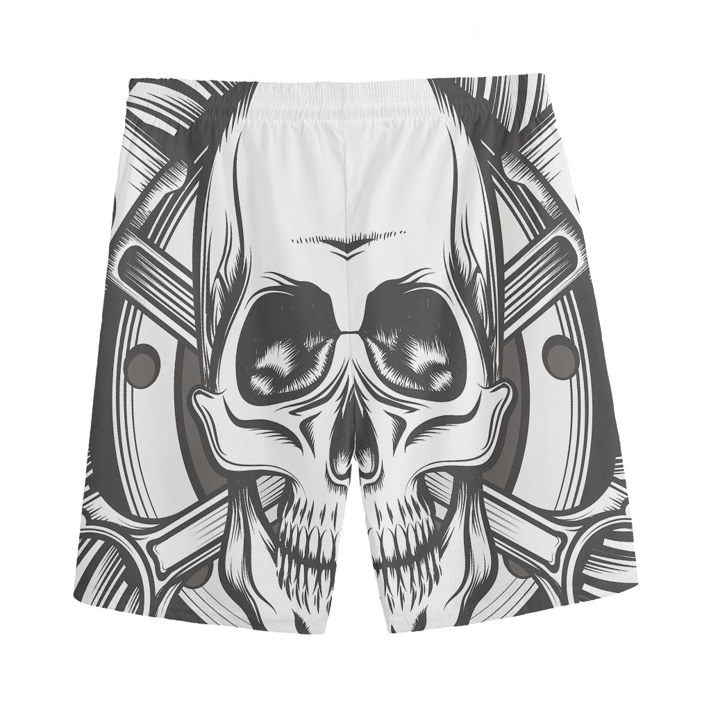 Cross Piston Mechanic Skull Print Men's Sports Shorts