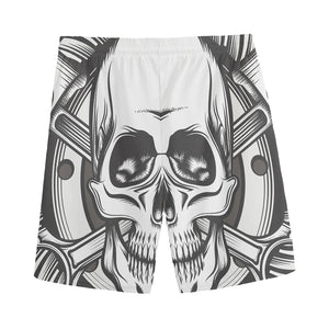 Cross Piston Mechanic Skull Print Men's Sports Shorts