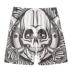 Cross Piston Mechanic Skull Print Men's Swim Trunks