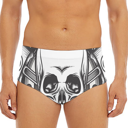 Cross Piston Mechanic Skull Print Men's Triangle Swim Briefs