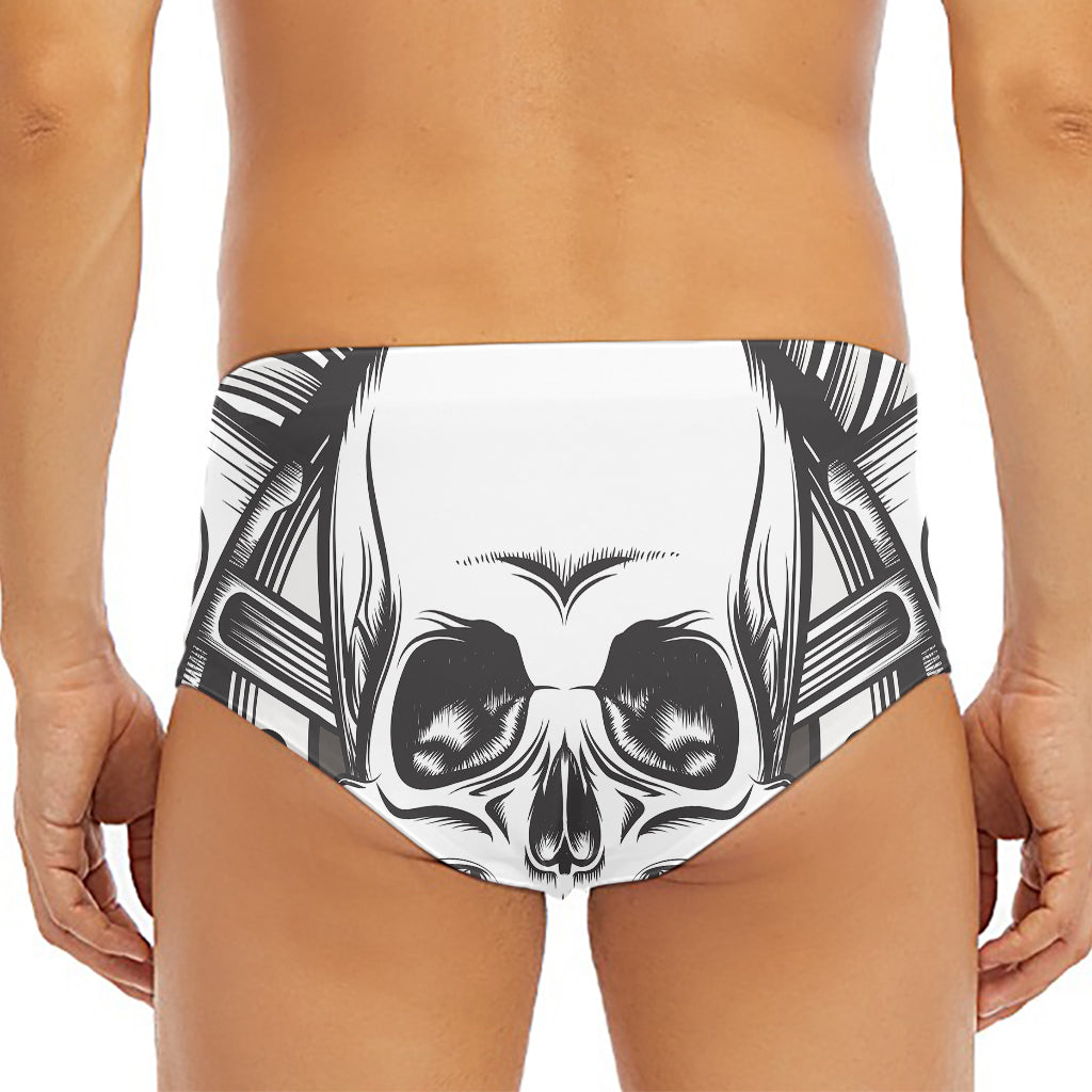 Cross Piston Mechanic Skull Print Men's Triangle Swim Briefs