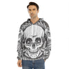 Cross Piston Mechanic Skull Print Men's Velvet Pullover Hoodie