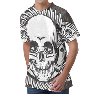 Cross Piston Mechanic Skull Print Men's Velvet T-Shirt