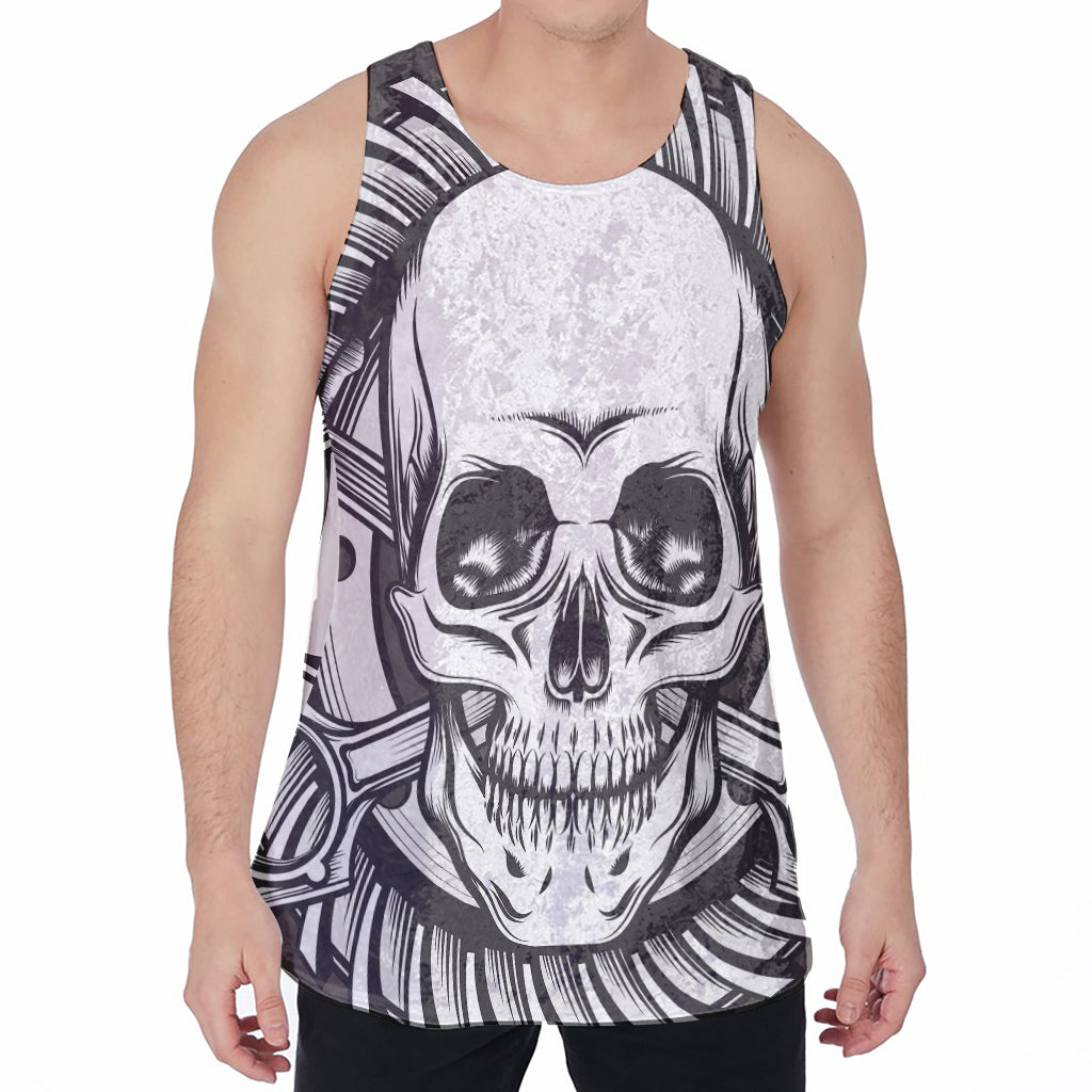 Cross Piston Mechanic Skull Print Men's Velvet Tank Top