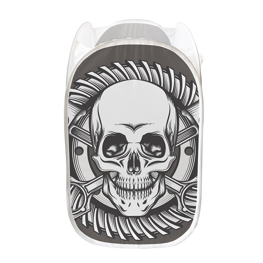 Cross Piston Mechanic Skull Print Mesh Laundry Hamper