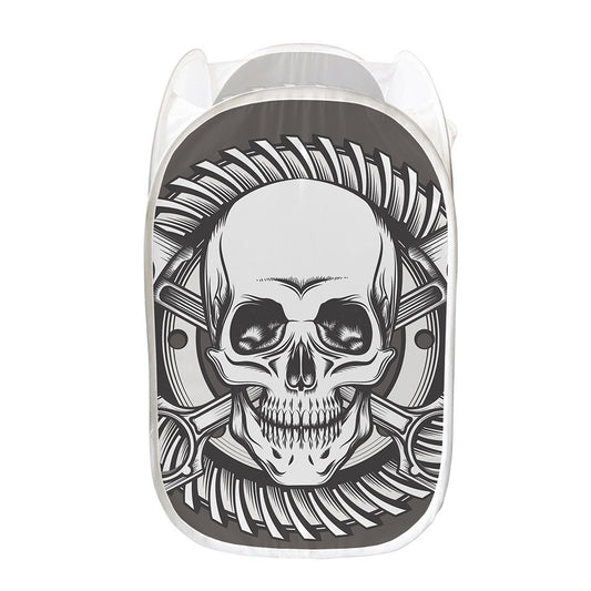 Cross Piston Mechanic Skull Print Mesh Laundry Hamper