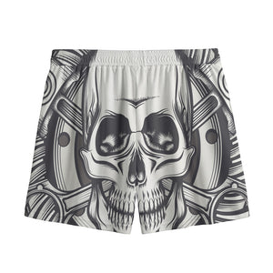 Cross Piston Mechanic Skull Print Mesh Shorts