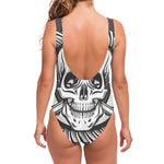 Cross Piston Mechanic Skull Print One Piece Swimsuit