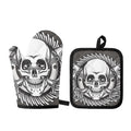 Cross Piston Mechanic Skull Print Oven Mitt And Pot Holder Set