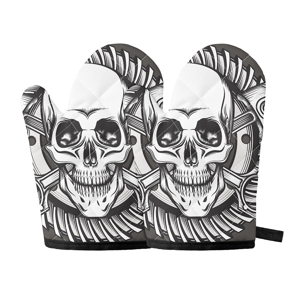 Cross Piston Mechanic Skull Print Oven Mitts