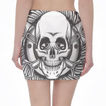 Cross Piston Mechanic Skull Print Pencil Mini Skirt