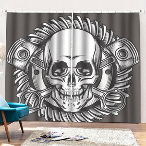 Cross Piston Mechanic Skull Print Pencil Pleat Curtains