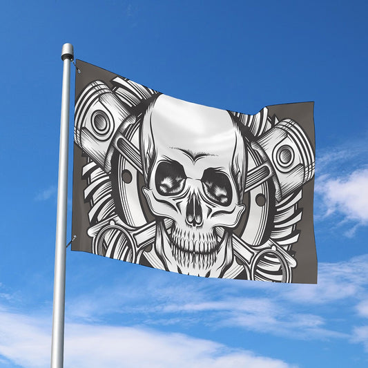 Cross Piston Mechanic Skull Print Polyester Flag