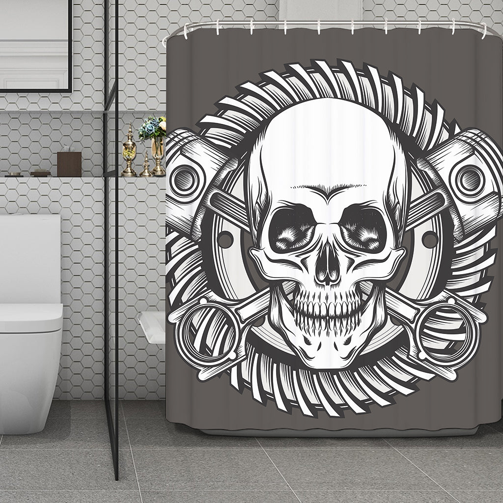 Cross Piston Mechanic Skull Print Polyester Shower Curtain