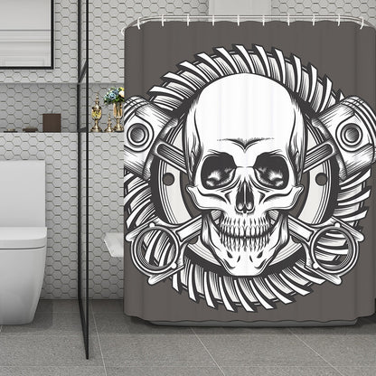 Cross Piston Mechanic Skull Print Polyester Shower Curtain
