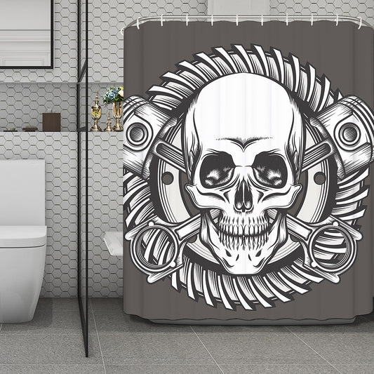 Cross Piston Mechanic Skull Print Polyester Shower Curtain