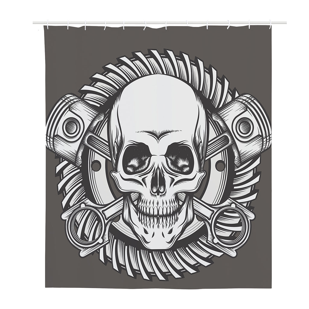 Cross Piston Mechanic Skull Print Polyester Shower Curtain