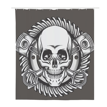 Cross Piston Mechanic Skull Print Polyester Shower Curtain