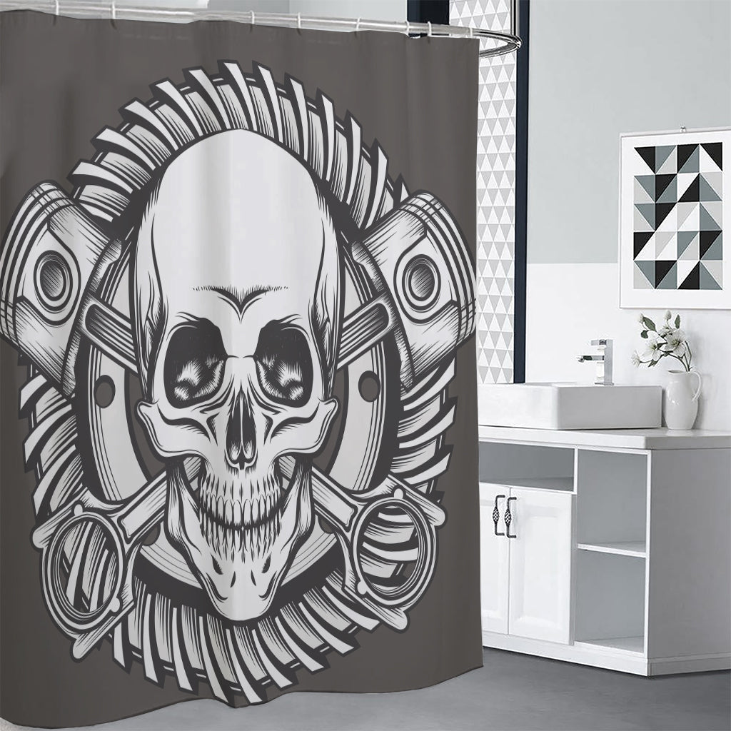 Cross Piston Mechanic Skull Print Premium Shower Curtain