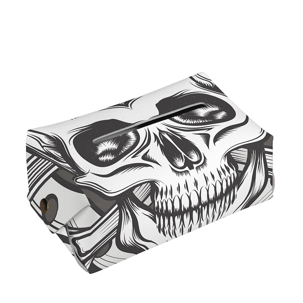 Cross Piston Mechanic Skull Print Rectangle Tissue Box Cover