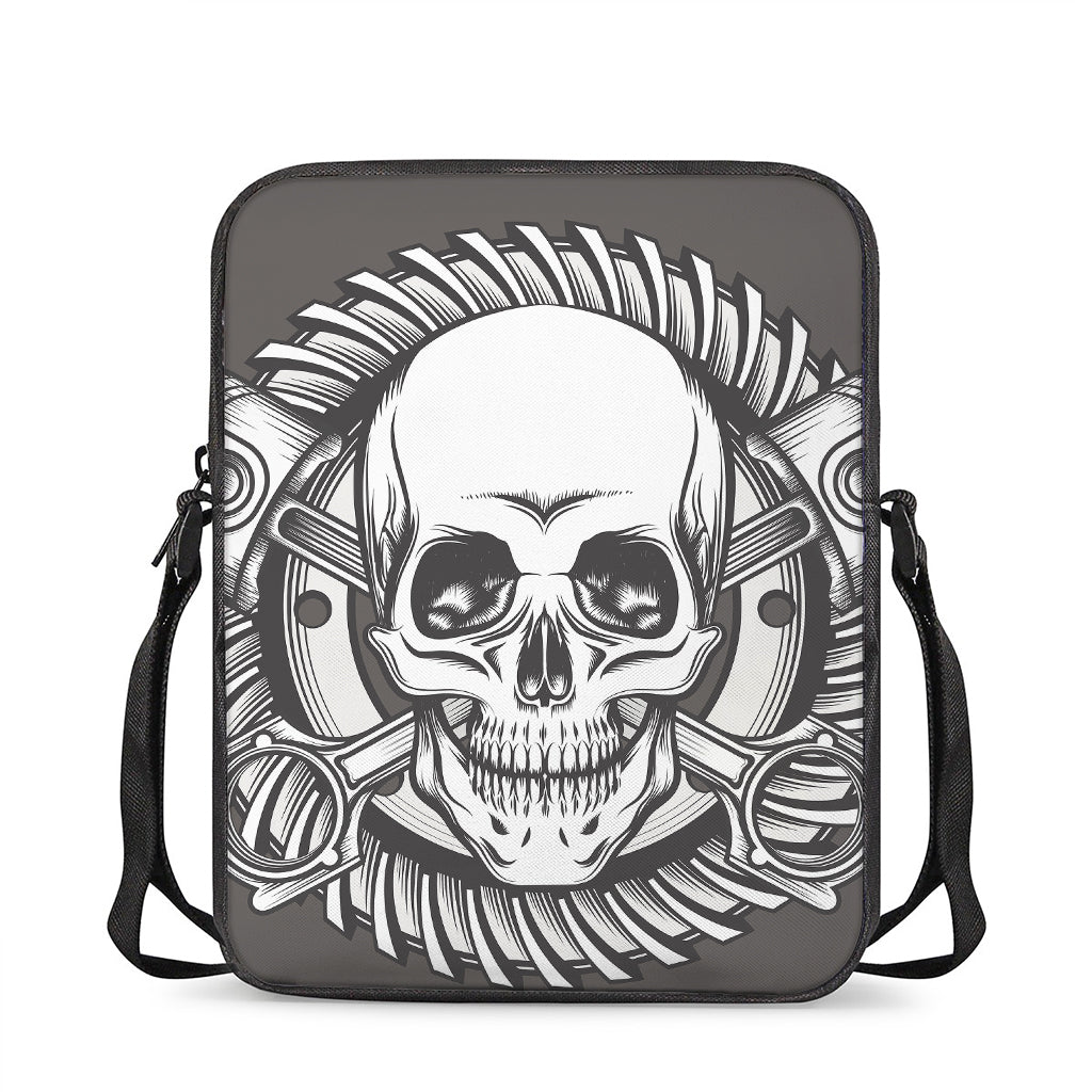 Cross Piston Mechanic Skull Print Rectangular Crossbody Bag